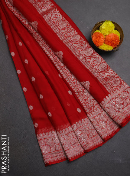 Red  Banarasi Chiffon Saree - Buttas
