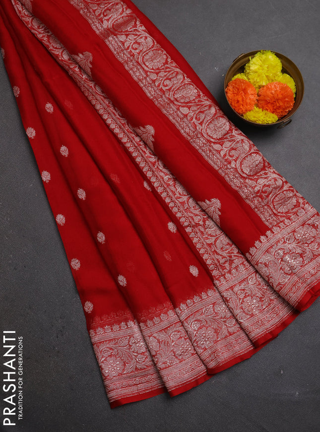 Red  Banarasi Chiffon Saree - Buttas