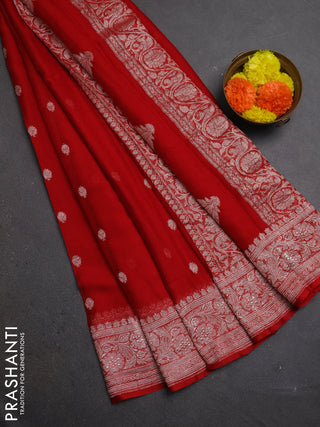 Red  Banarasi Chiffon Saree - Buttas