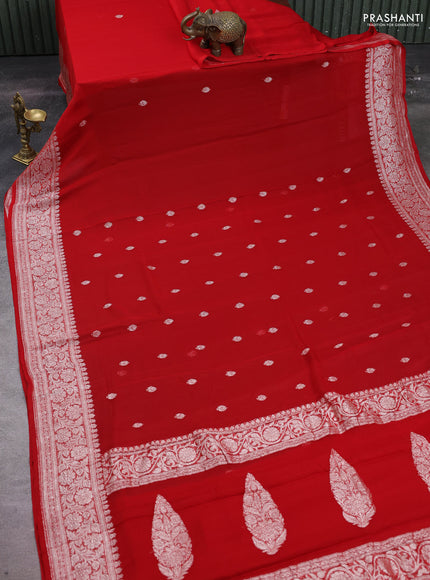 Red  Banarasi Chiffon Saree - Buttas