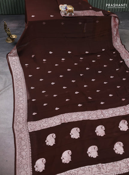 Brown &  Banarasi Chiffon Saree - Buttas