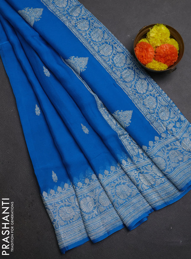 Cs Blue  Banarasi Chiffon Saree - Buttas