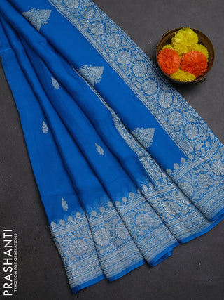 Cs Blue  Banarasi Chiffon Saree - Buttas