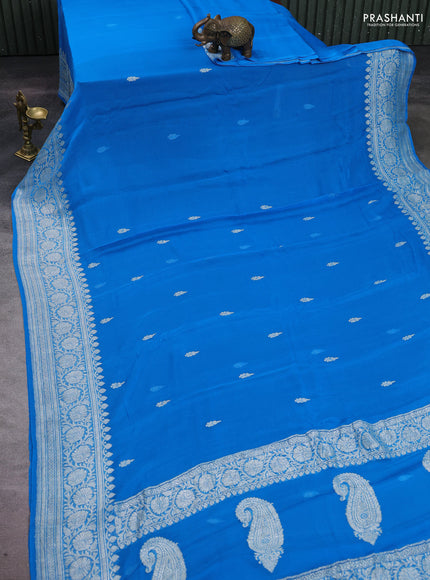 Cs Blue  Banarasi Chiffon Saree - Buttas