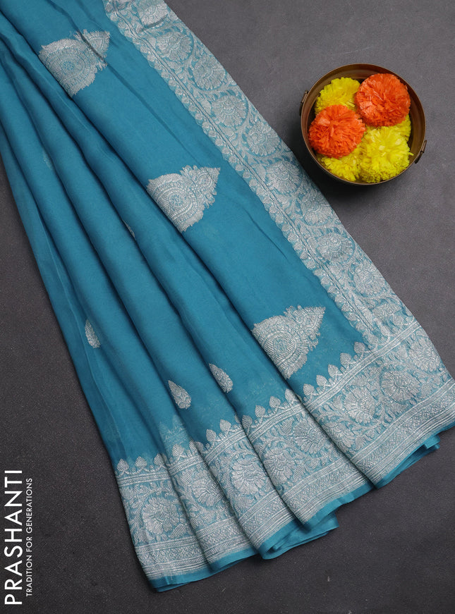 Blue  Banarasi Chiffon Saree - Buttas