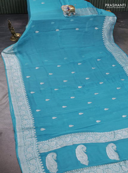 Blue  Banarasi Chiffon Saree - Buttas