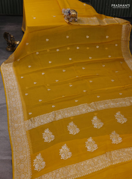 Yellow  Banarasi Chiffon Saree - Buttas