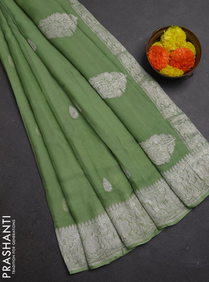 Pastel Green  Banarasi Chiffon Saree - Buttas