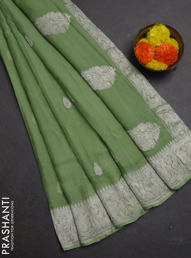 Pastel Green  Banarasi Chiffon Saree - Buttas