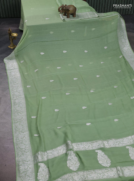 Pastel Green  Banarasi Chiffon Saree - Buttas