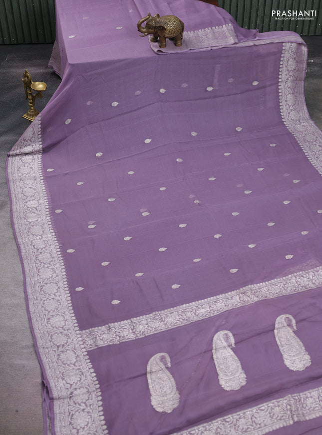 Pastel Purple  Banarasi Chiffon Saree - Buttas