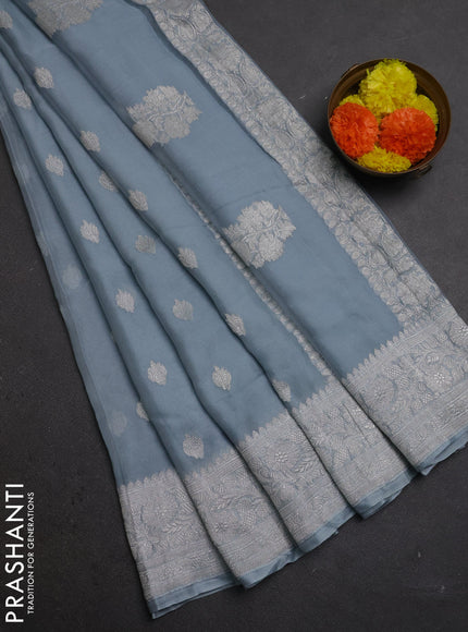 Grey  Banarasi Chiffon Saree - Buttas