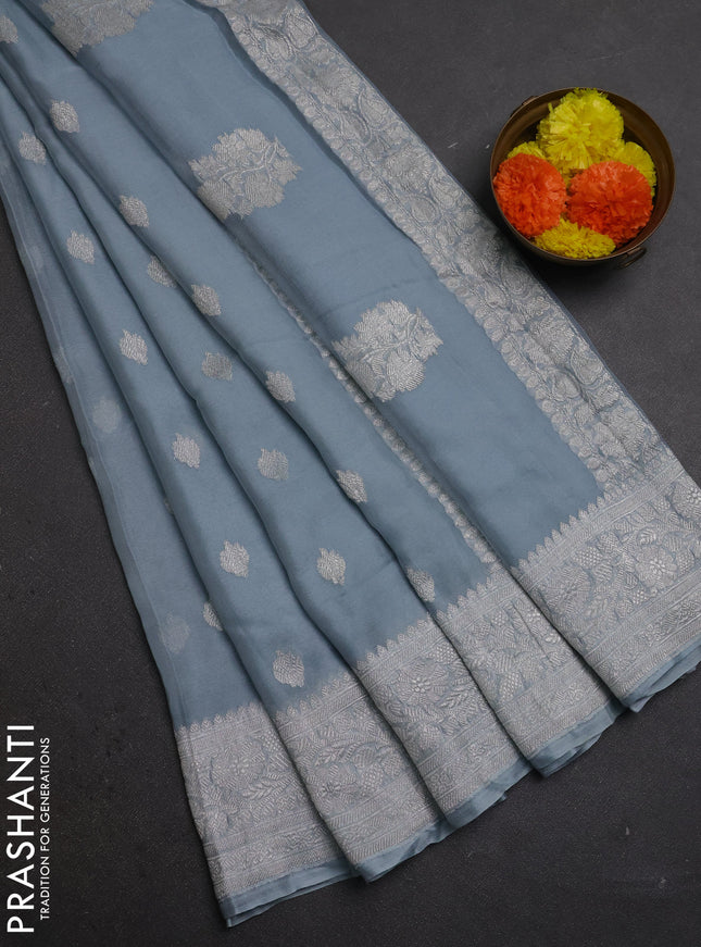 Grey  Banarasi Chiffon Saree - Buttas
