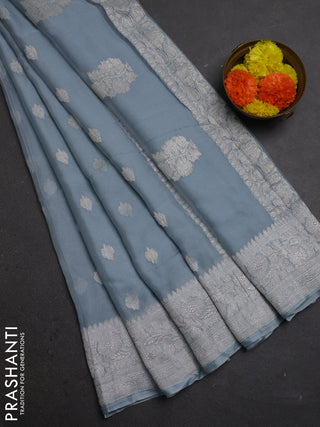 Grey  Banarasi Chiffon Saree - Buttas