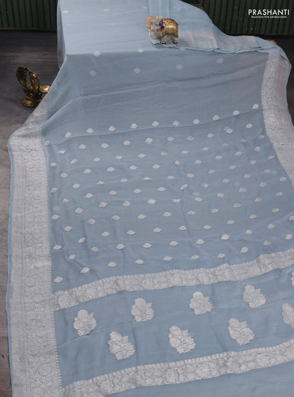 Grey  Banarasi Chiffon Saree - Buttas
