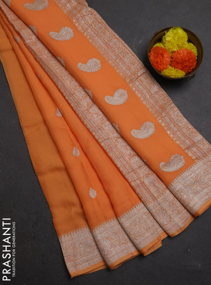 Pale Orange  Banarasi Chiffon Saree - Buttas
