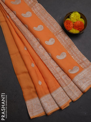 Pale Orange  Banarasi Chiffon Saree - Buttas