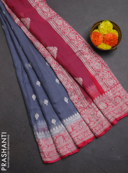 Grey & Pink Banarasi Chiffon Saree - Buttas