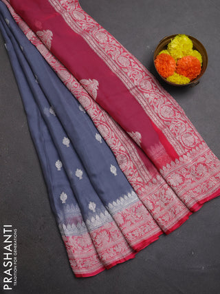 Grey & Pink Banarasi Chiffon Saree - Buttas