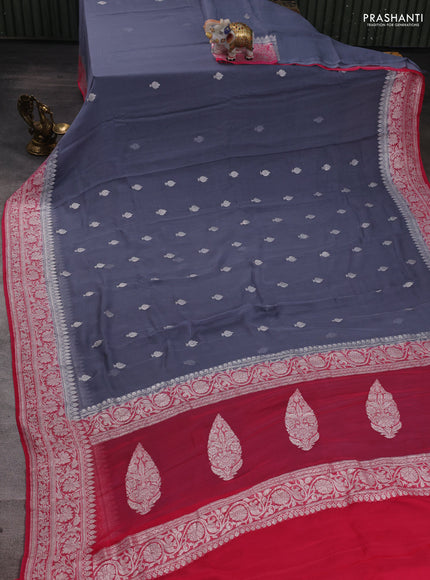 Grey & Pink Banarasi Chiffon Saree - Buttas