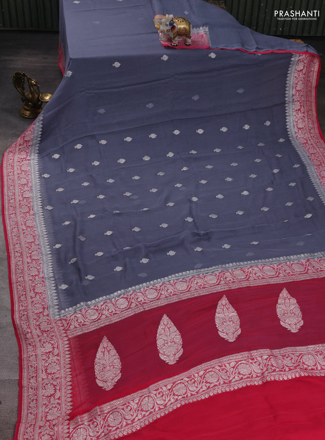Grey & Pink Banarasi Chiffon Saree - Buttas