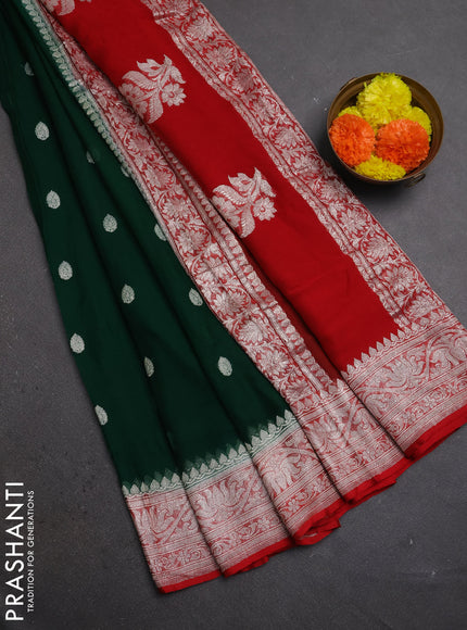 Green & Red Banarasi Chiffon Saree - Buttas