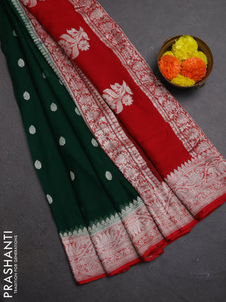 Green & Red Banarasi Chiffon Saree - Buttas