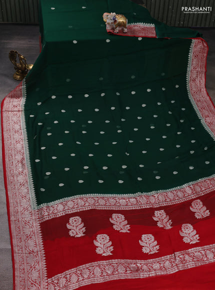 Green & Red Banarasi Chiffon Saree - Buttas