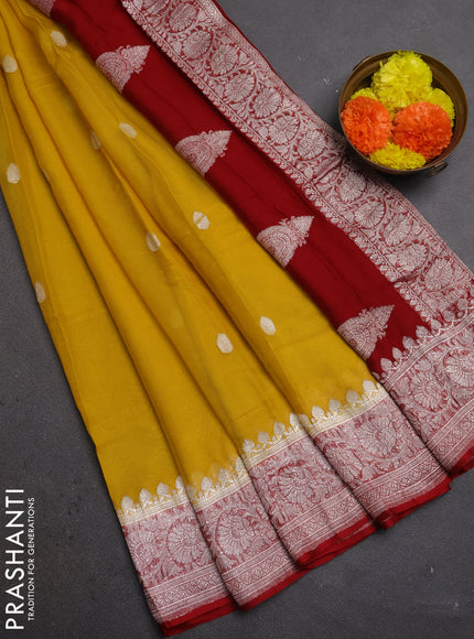 Yellow & Maroon Banarasi Chiffon Saree - Buttas