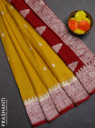 Yellow & Maroon Banarasi Chiffon Saree - Buttas