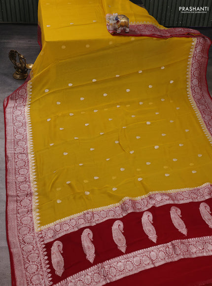Yellow & Maroon Banarasi Chiffon Saree - Buttas