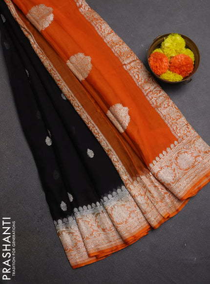 Black & Orange Banarasi Chiffon Saree - Buttas