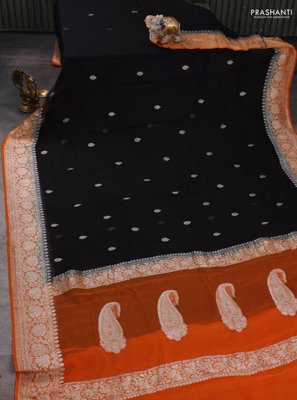 Black & Orange Banarasi Chiffon Saree - Buttas