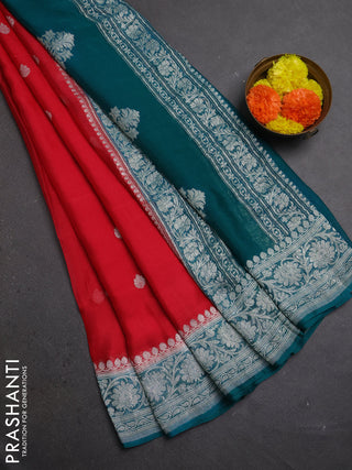 Pink & Teal Blue Banarasi Chiffon Saree - Buttas