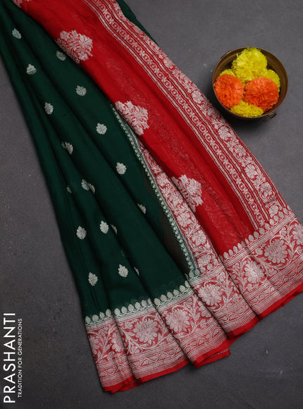 Green & Red Banarasi Chiffon Saree - Buttas