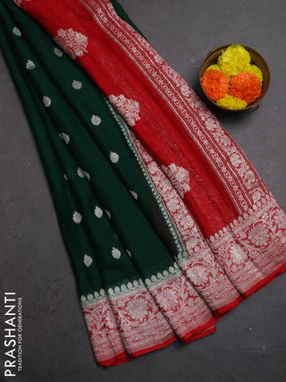 Green & Red Banarasi Chiffon Saree - Buttas