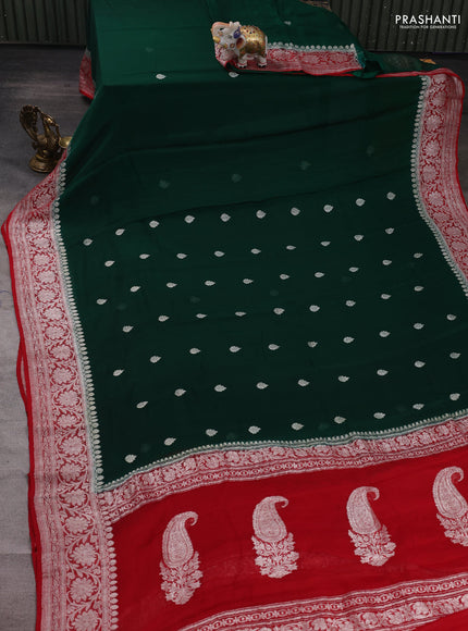 Green & Red Banarasi Chiffon Saree - Buttas