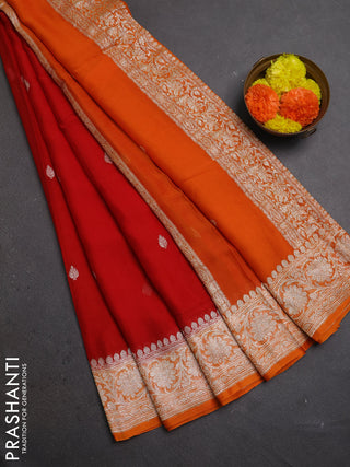 Red & Orange Banarasi Chiffon Saree - Buttas