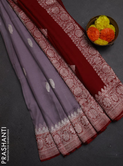 Grey & Maroon Banarasi Chiffon Saree - Buttas