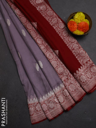 Grey & Maroon Banarasi Chiffon Saree - Buttas