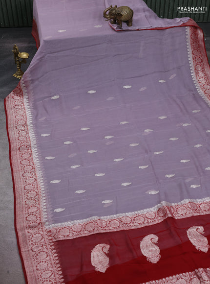 Grey & Maroon Banarasi Chiffon Saree - Buttas