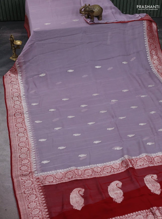 Grey & Maroon Banarasi Chiffon Saree - Buttas