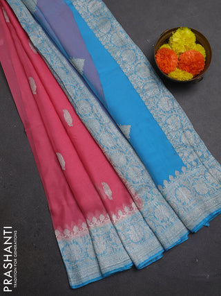 Pink & Cs Bue Banarasi Chiffon Saree - Buttas