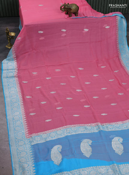 Pink & Cs Bue Banarasi Chiffon Saree - Buttas