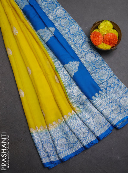 Yellow & Cs Blue Banarasi Chiffon Saree - Buttas