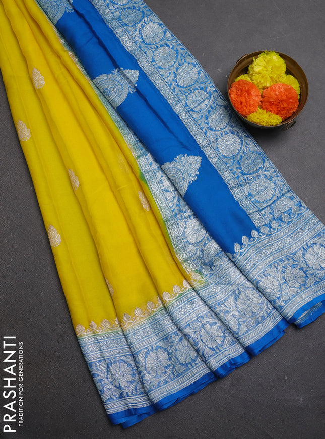 Yellow & Cs Blue Banarasi Chiffon Saree - Buttas
