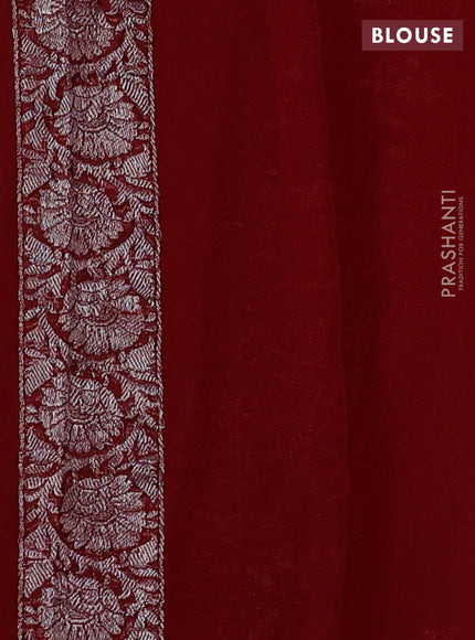 Teal Blue & Red Banarasi Chiffon Saree - Buttas