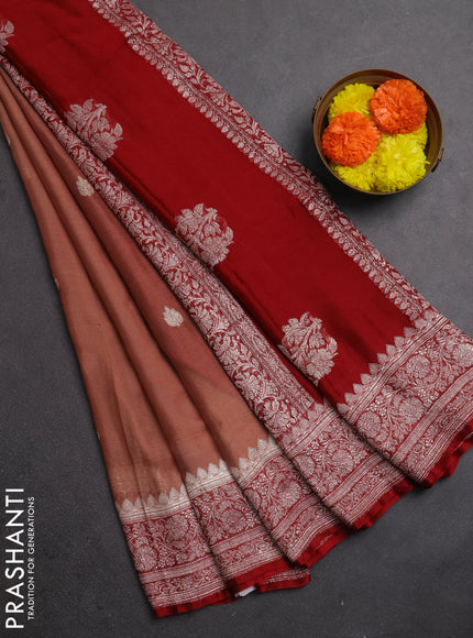 Peach & Maroon Banarasi Chiffon Saree - Buttas