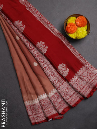 Peach & Maroon Banarasi Chiffon Saree - Buttas