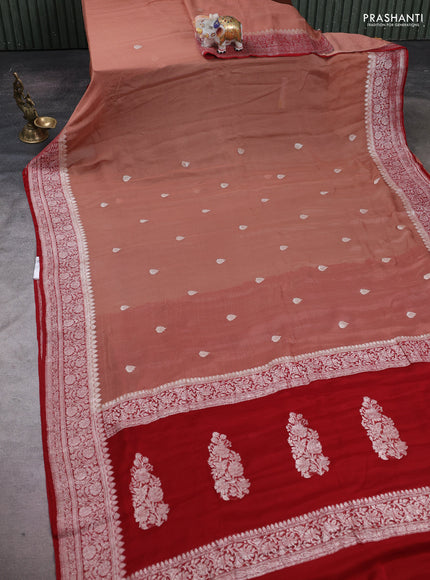 Peach & Maroon Banarasi Chiffon Saree - Buttas